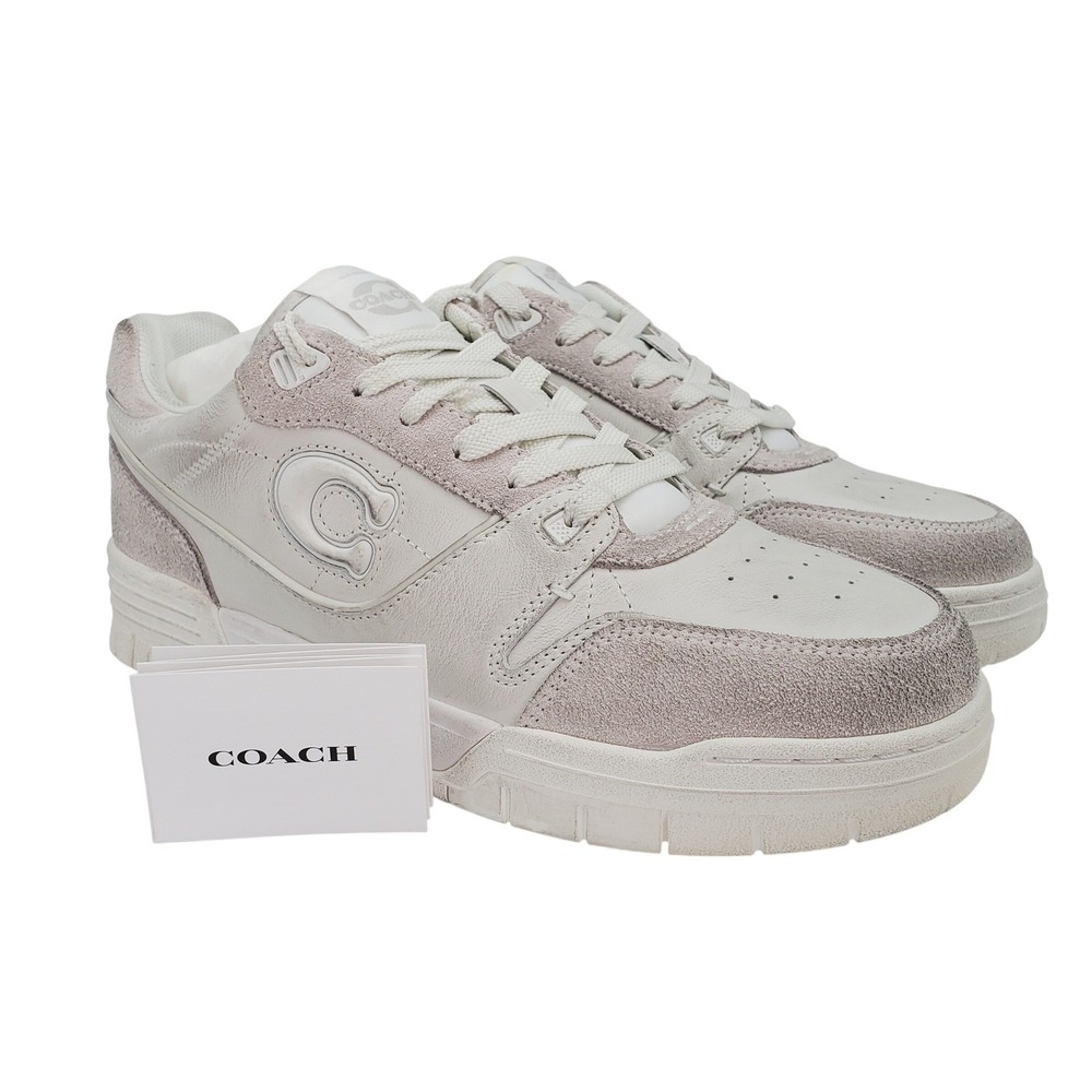Coach Soho Distressed Leather Suede Low Top Sneakers Glacier White Women Size 10